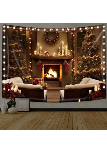 Noel Şömine Goblen Duvar Asılı Hediye Arka Plan Bez Polyester Goblen Yatak Odası Oturma Odası Yurt Tatil Partisi Için