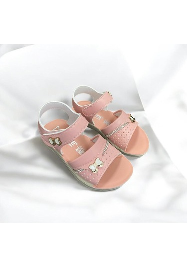 Yumuşak Taban Rahat Taşlı Tokalı Kız Çocuk Sandalet Pembe