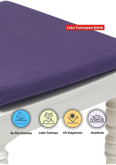 4'lı Sandalye Minderi Su İtici Kumaş 40x40 Cm Sünger Sandalye Minderi Bağcıklı Mor