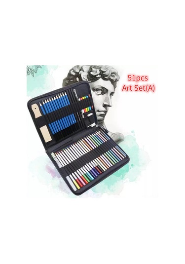 Mufunye 51 Parçalık Sanat Seti - 12 Kurşun, 12 Metalik, 12 Suluboya Kalemi, Fırça Ve Aksesuarlar İçeren Taşıma Çantası Diğer