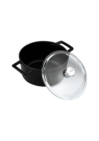 Lava Döküm Yuvarlak Tencere Cam Kapaklı Glaze 28 CM