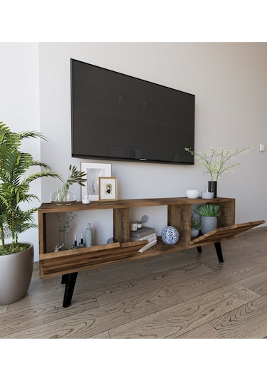 Siena Ahşap Ayaklı Tv Ünitesi Ceviz Televizyon Konsolu 140 Cm Ekonomik Modül Sehpa