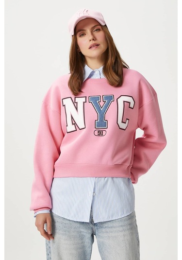 Kadın Cool Pembe Şardonlu Sweatshirt Pembe