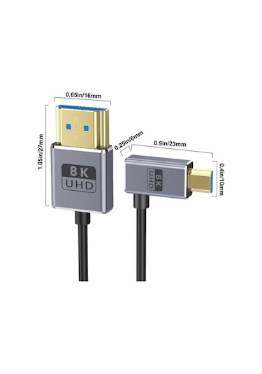 Novahub 60cm Koaksiyel Mikro Hdmı - Hdmı 8k Uhd 48gbps Video Bağlantı Kablosu, Stil: Sol Dirsek, Altın Kaplı