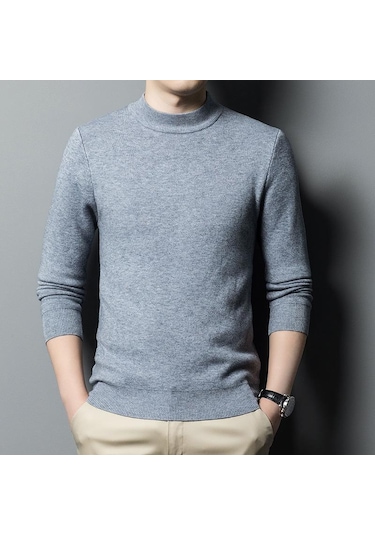 Erkek Sonbahar Yarım Yakalı Örme Kazak Örme Kazaklar Atletler Kışlık Giysiler Üstler Bluz Erkek Gri