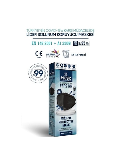 Musk Kf94 Kore Tipi Ffp2 Maske Siyah Renk 10 Adet