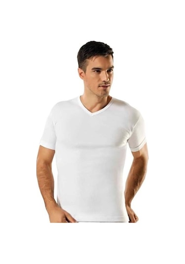 3'Lü Tutku 0107 Ribana V Yaka Erkek Fanila Beyaz Abani Classic
