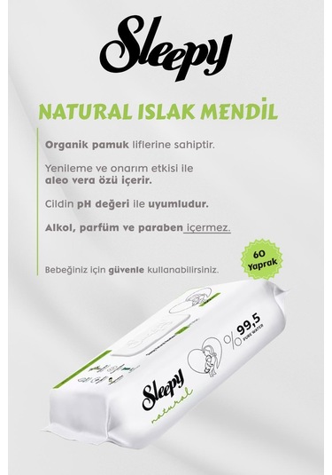 Sleepy Natural Yenidoğan Islak Havlu 60x28 1680 Yaprak Ve Sticker Seti 32 Sayfa Tekli
