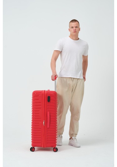 Keo-plus Kırmızı Büyük Boy Silikon Kırılmaz Pp Valiz Kırmızı