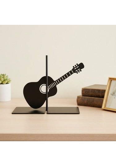 Gitar Figürlü Metal Kitap Tutucu Müzik Temalı Dekoratif Tasarım