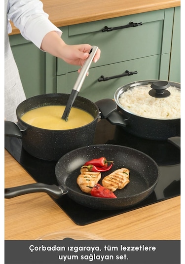 Karaca  Biogranit Defne V2 7 Parça Tencere ve Tava Seti Siyah