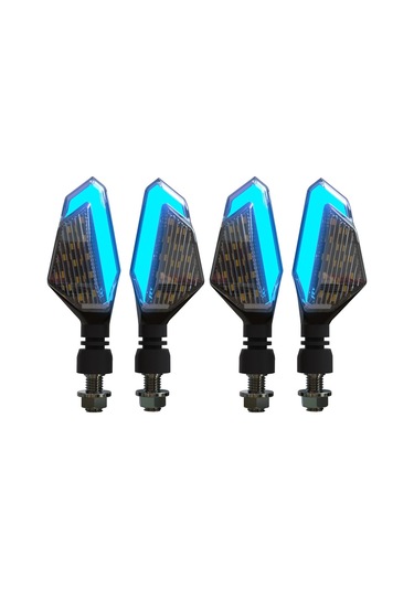 Mk-236 4 Adet 22led Motosiklet V Line İki Renkli Dönüş Işığı Sinyal Açısı Işığı Sarı Mavi
