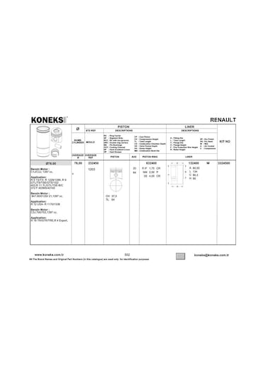 Koneks 132400 Gömlek R12 1.4 Cc C2j-c3j 76mm Std