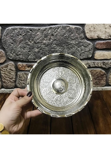 Nikel Kaplama Bakır Hamam Tası 18 Cm Gümüş