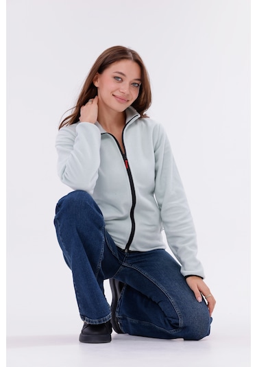 Monox Kadın Slim Fit Tam Fermuarlı Polar Ceket Yeşil