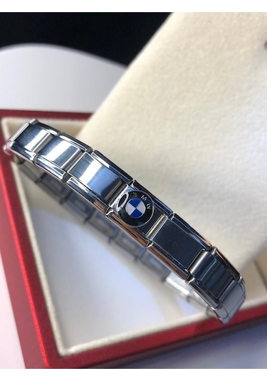 Erkek Kadın Çelik Bileklik - Bmw Logolu Italyan Charm Nomi Gümüş