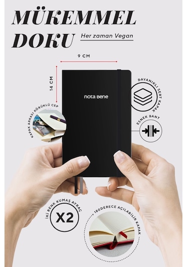 Nota Bene Classic Sert Kapak Defter, 9x14 Cm, Çizgili Siyah