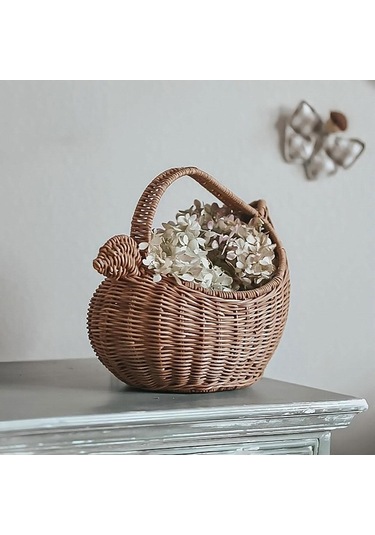 Pazly Suntek Rattan Yumurta Depolama Sepeti Tavuk Şeklinde Rustik Kahverengi Kahverengi