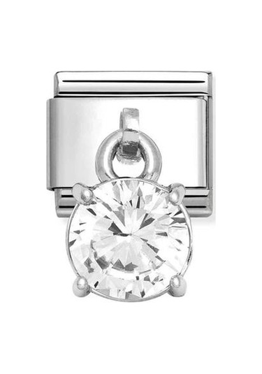 Composable Classic Dekoratif Charm - Charm Kübik Zirkon - Beyaz Yuvarlak - 925 Gümüş Pembe