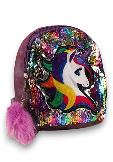 Daj Company Işıklı Pullu Unicorn Figürlü Renkli Kız Çocuk Sırt Çantası Mor