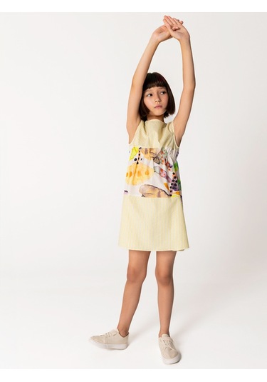 Sheshe Kısa Kollu Pamuklu Sarı Kız Çocuk Elbise Renkli