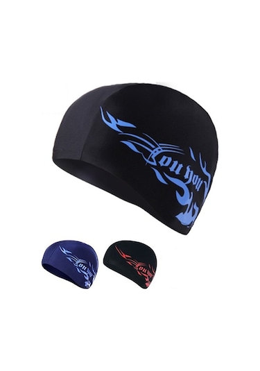 Unisex Spandex Nefes Alabilir Yüzme Bonesi Kırmızı Üzerine Mavi Ateş Kırmızı - Mavi