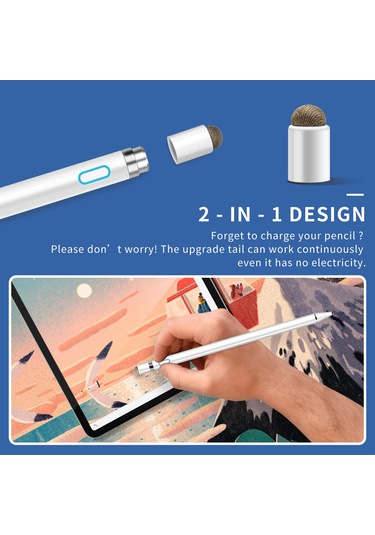 Skycity Beyaz Universal Aktif Kapasitif Kalem: İos/android Telefon-tablet Uyumlu, Çizim-yazma, Dokunmatik Ekran, Kumaş Ucu + Bakır Uçluk
