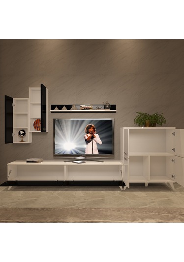 Decoraktiv Eko 6 Slm Std Retro Tv Ünitesi Tv Sehpası Beyaz - Siyah
