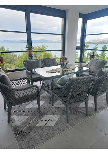 Tu Tienda Medya 6 Sandalyeli Bahçe Balkon Mutfak Masa Takımı,gri Gri