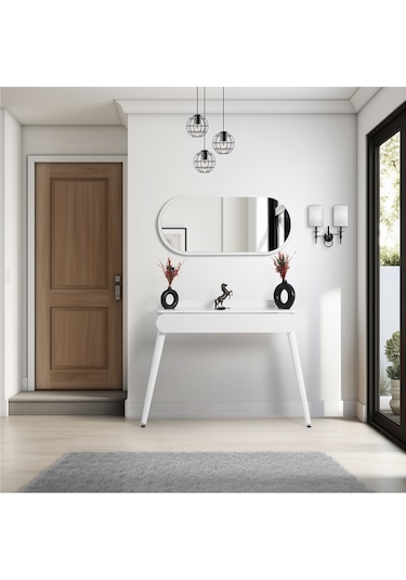 Flora Alize Beyaz Dresuar / Aynalı Dresuar / Çekmeceli Dresuar /antre Dresuar / 90x32 Cm Beyaz