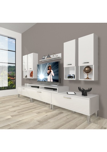 Decoraktiv Ekoflex 8da Slm Krom Ayaklı Tv Ünitesi Tv Sehpası Beyaz
