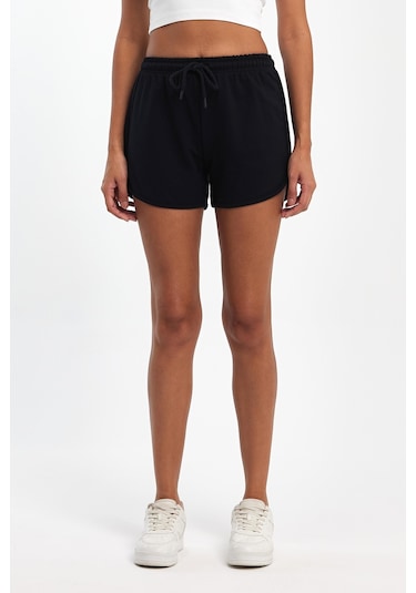 Kadın Yırtmaçlı Mevsimlik Premium Kumaş Regular Fit İpli Lacivert Kısa Mini Şort