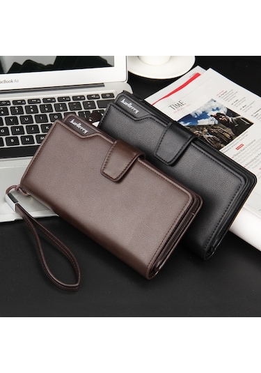 Baellerry Casual Cüzdan Uzun Debriyaj Üç Katlı Cüzdan Erkekler İçin Çok Fonksiyonlu Telefon Çantası Siyah