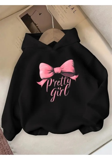 Kışlık Kapüşonlu Sweatshirt, Çocuk Pretty Girl Baskılı SiYAH