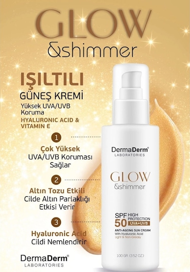 Dermaderm Glow Ve Shimmer Simli Güneş Kremi Spf 50 100 Gr - Işıltılı Yüksek Koruma