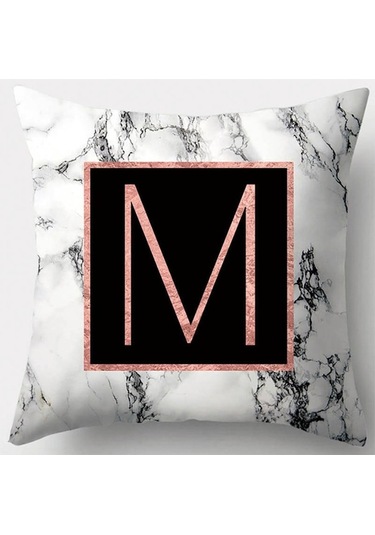 Flybuy Mermer İngilizce Alfabe Şeftali Kılıfı Yastık, 44x44 Cm, 87g, Ev Dekorasyonu, Yumuşak Ve Rahat, Kullanışlı, 26 Renk Seçeneği Diğer