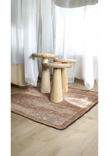 Doğal Masif Ahşap 3 Lü Sehpa Takımı Naturel Renk Mantar Zigon