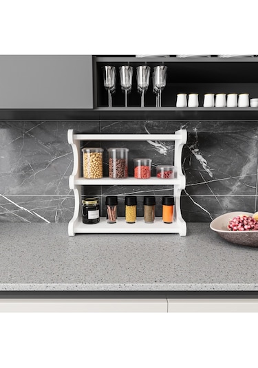 Alpa Ev Mobilya 3 Katlı Tezgah Üstü Mutfak Rafı, Baharatlık Ve Modern Düzenleyici Tasarım Beyaz