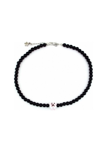 Solfera Kuzucuk Figürlü Siyah Oniks Doğal Taş Kadın Kolye Q0597 Yeşil