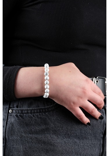 Ssilhoutte Doğaltaş Sertifikalı Havlit Taşı Diş Sağlığı Ve Stres Bilekliği Hediye Bileklik Doğaltaş Bileklik Beyaz