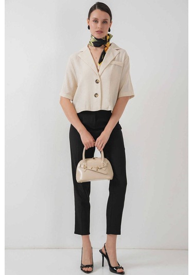 Gabria Kısa Keten Ceket Taş