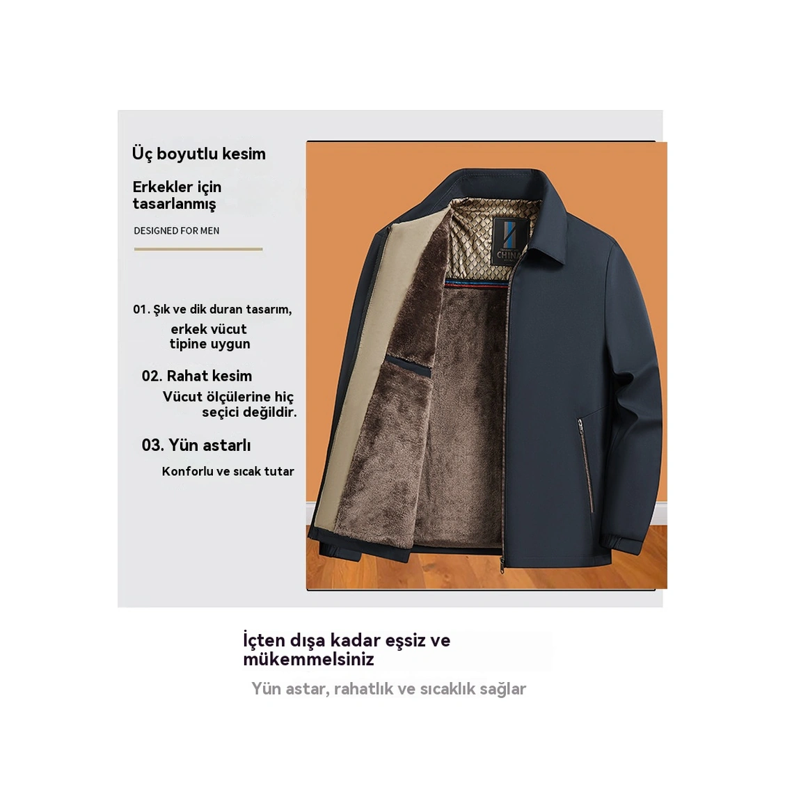 Yeni Kış Kadife Kalınlaştırılmış Orta Yaşlı Erkek Ceketi İş Yaka Ceketi Siyah