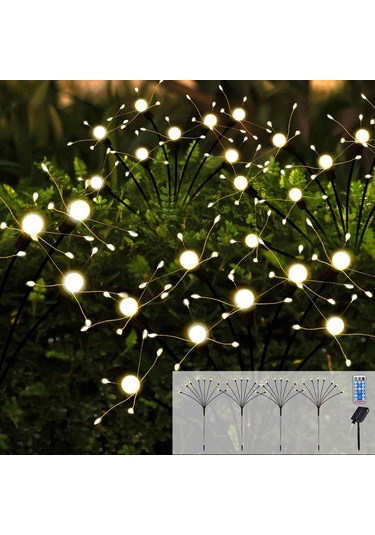 Yunboo Güneş Enerjili 8 Ayağlı Atkı Işığı - 2 Adet, Islak Beyaz Işık, 8-12 Saat Çalışma Süresi, Toplam Yükseklik 37cm, Abs Malzeme