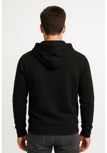 Axxel Erkek Siyah 2 İplik Fermuarlı Kapüşonlu Sweatshirt-w1084 Siyah