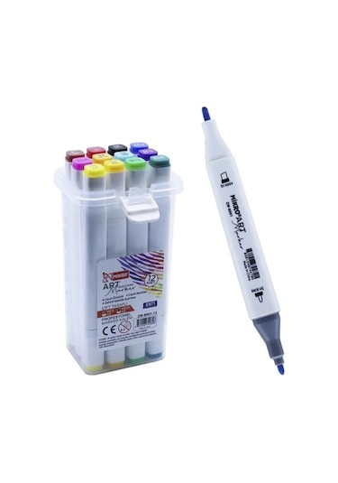Mikro Çift Uçlu Fosforlu Kalem Art Marker 12 Renk Çok Renkli