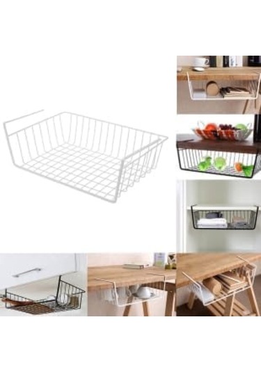 2 Adet Paslanmaz Metal Kanguru Raf Altı Sepeti Raf Çelik Sepet Askılı Raf Düzenleyici Sepet Siyah