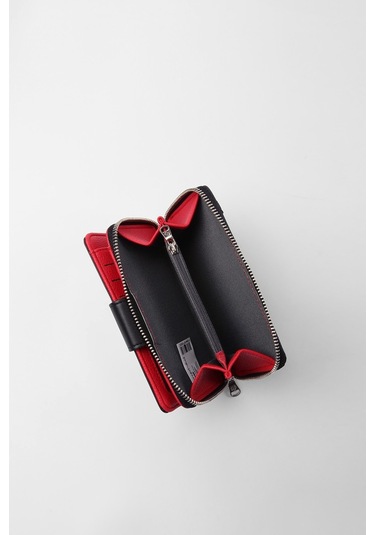 Cengiz Pakel 65256M Kadın Orta Boy Cüzdan Siyah Kırmızı Siyah