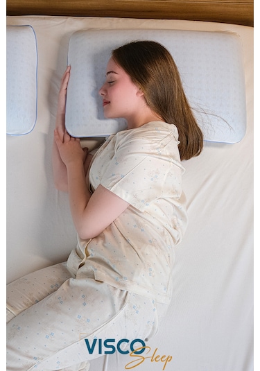 Visco Yastık Pavo Mavi Hava Kanallı Ergonomik Yastık 60x40x15 Cm