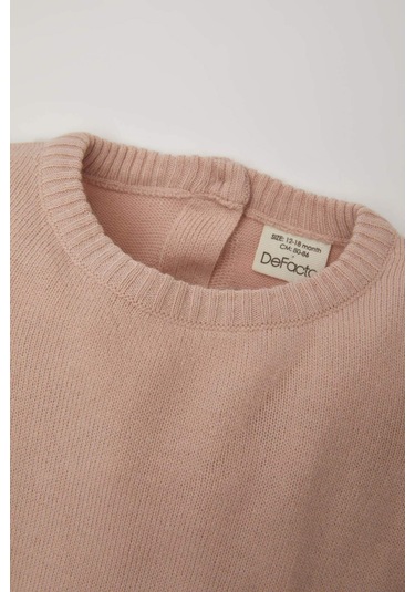Defacto Kız Bebek Açık Pembe Bisiklet Yaka Basic Düz Triko Kazak X8187A224AUPN262 Pembe