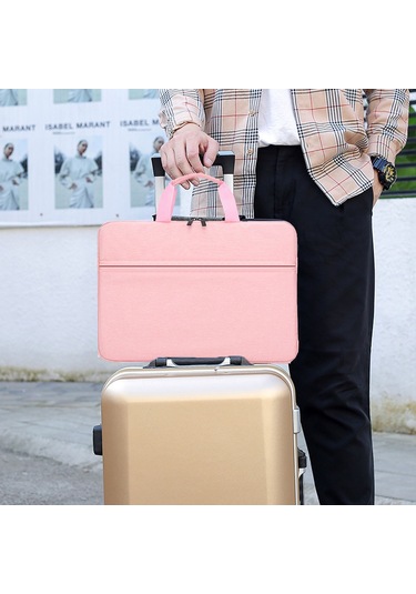 Aubyhe 14 İnç Nylon Dikişli Bilgisayar Çantası - Su Geçirmez, Yumuşak Perl Pamuklu, Kol Ve Tek Omuzlu, Pembe Pembe